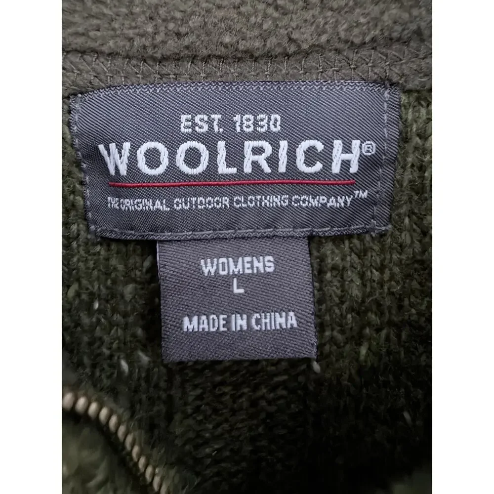 Woolrich Sweater Womens L Green Quarter Zip Knit Pullover